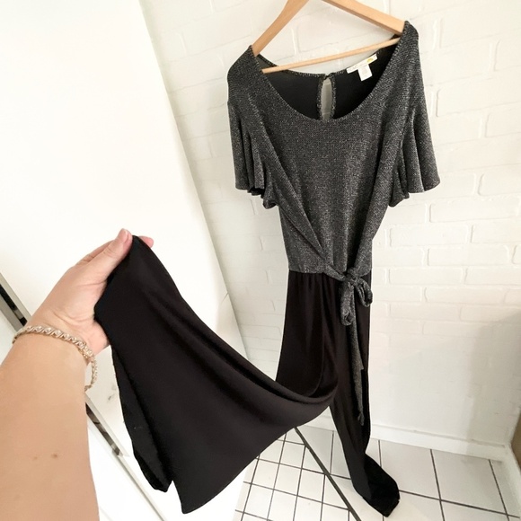 C&C California Jumpsuit Silver Black Wide leg Tie front Bow Plus Size 3X - Picture 3 of 15